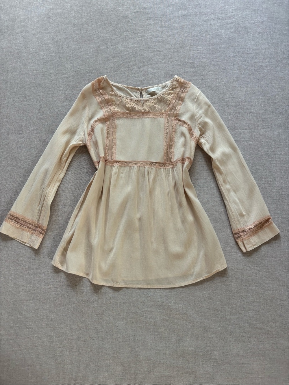 PROMOD lace coquette cottagecore peach nude blouse.